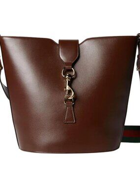 NEW Gucci Clip Hook Closure Tote Shoulder Bag Leather Bucket Chestnut 782904